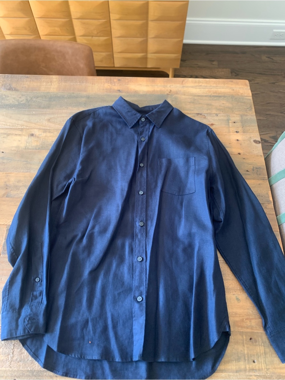 Vince Men's Dark Blue Button-Front Dress Shirt 100% Linen